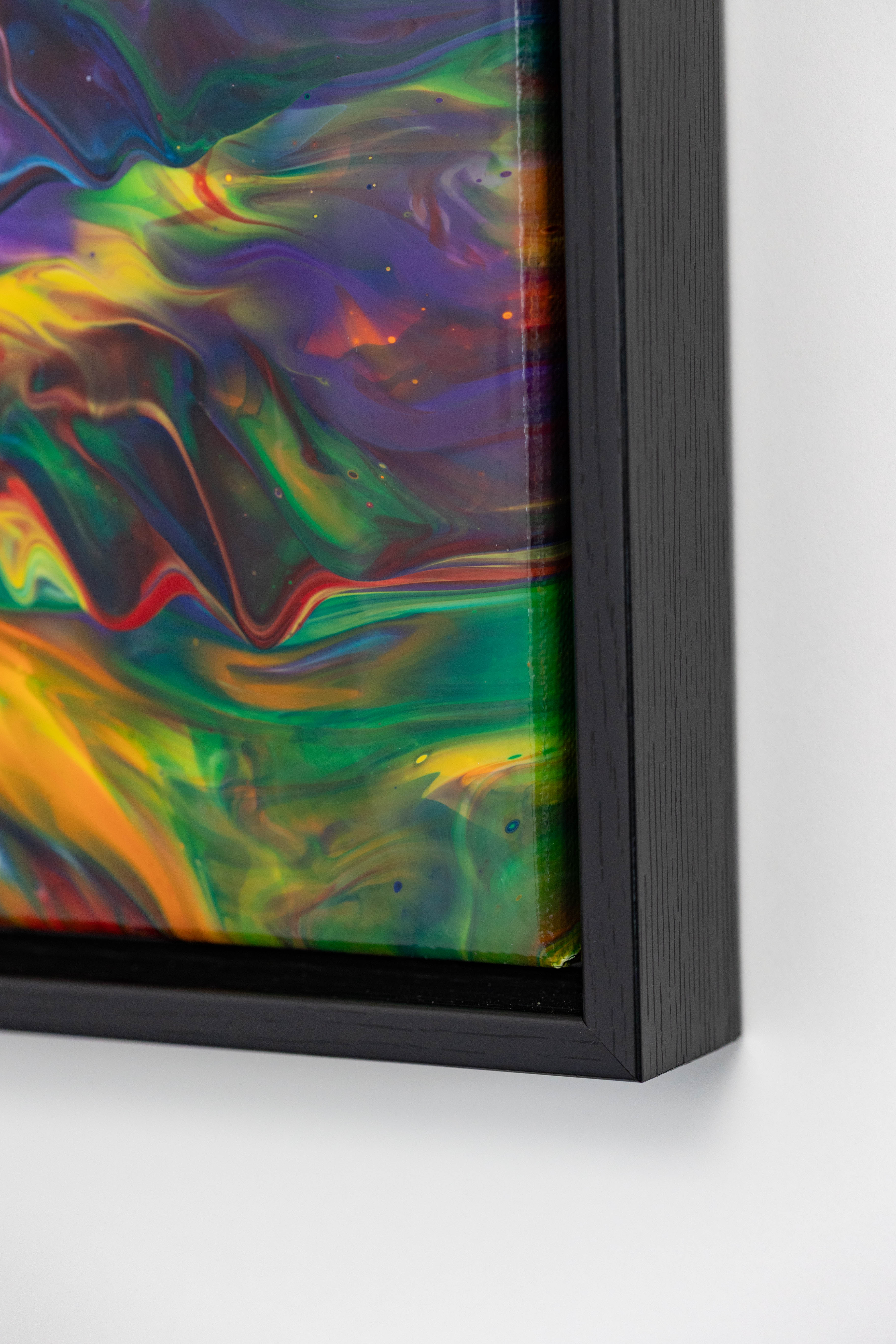Waves of color on negative space